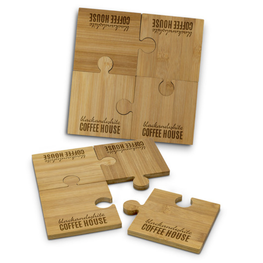 Branded Bamboo Puzzle Coaster Sets of 4